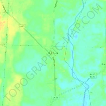 Bluff Creek topographic map, elevation, terrain