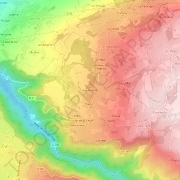 Les Thièzes topographic map, elevation, terrain