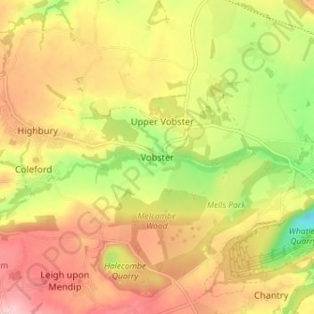 Vobster topographic map, elevation, terrain
