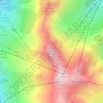 Dent de Burgin topographic map, elevation, terrain