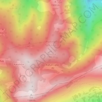 Sjekirica topographic map, elevation, terrain