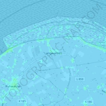 Langwarden topographic map, elevation, terrain