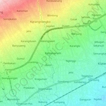 Kebonarum topographic map, elevation, terrain