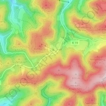 Rimberg topographic map, elevation, terrain