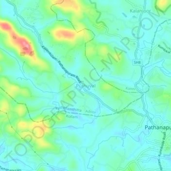 Puthuval topographic map, elevation, terrain