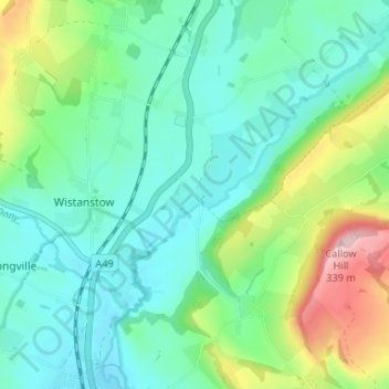 Strefford topographic map, elevation, terrain
