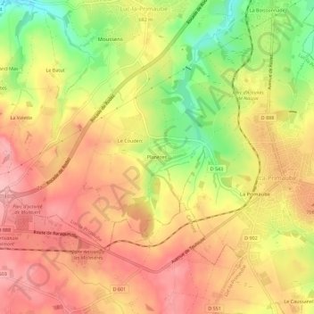 Planèzes topographic map, elevation, terrain