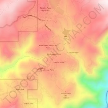 Hathaway Pines topographic map, elevation, terrain