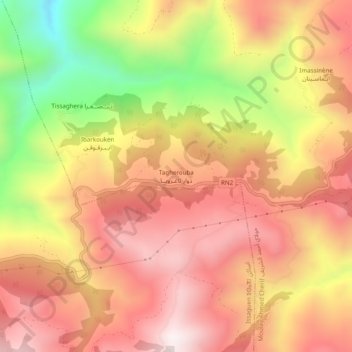 Tagherouba topographic map, elevation, terrain