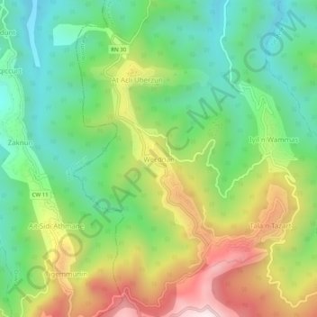 Bouâadnane topographic map, elevation, terrain
