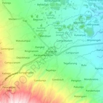 Parakan topographic map, elevation, terrain