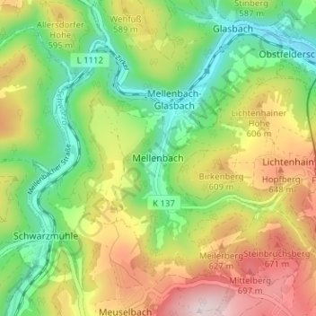 Mellenbach topographic map, elevation, terrain