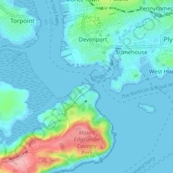Cremyll topographic map, elevation, terrain
