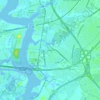 Crestwood topographic map, elevation, terrain