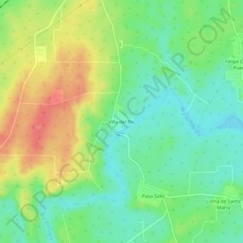 Villa del Río topographic map, elevation, terrain