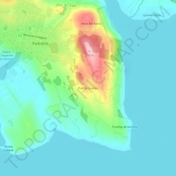 Puerto Guarda topographic map, elevation, terrain