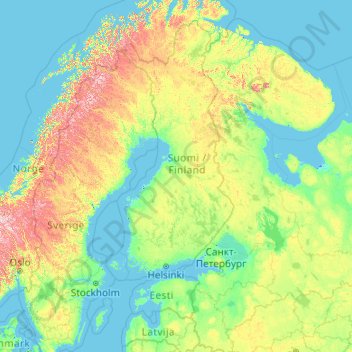 Finlândia topographic map, elevation, terrain