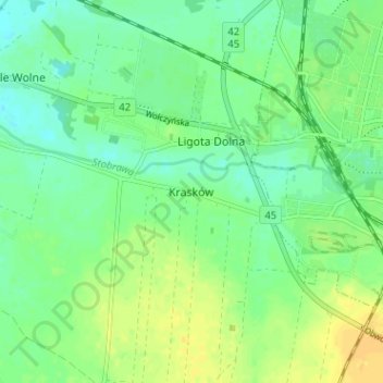 Krasków topographic map, elevation, terrain
