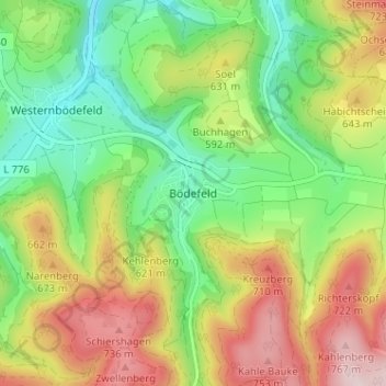 Bödefeld topographic map, elevation, terrain