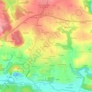 Kergarrec topographic map, elevation, terrain