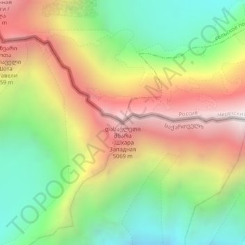 West Shkhara topographic map, elevation, terrain