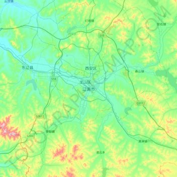 辽源市 topographic map, elevation, terrain