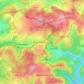 Börlinghausen topographic map, elevation, terrain