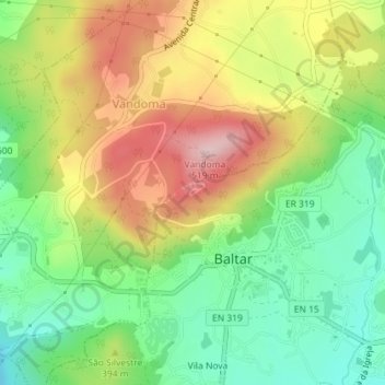 Cruzeiro-Baltar topographic map, elevation, terrain
