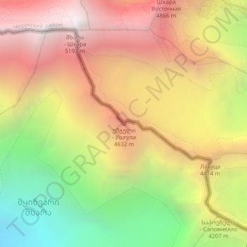 Ushguli topographic map, elevation, terrain