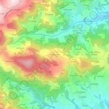 Châteauvieux topographic map, elevation, terrain
