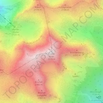 Großer Priel topographic map, elevation, terrain