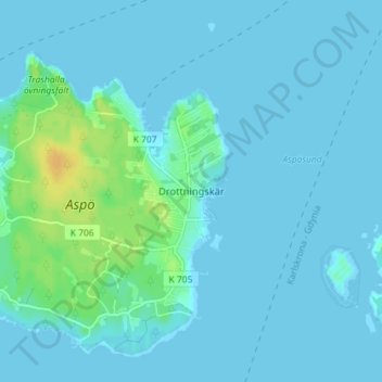 Drottningskär topographic map, elevation, terrain