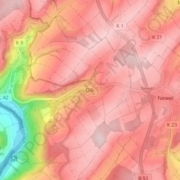 Olk topographic map, elevation, terrain