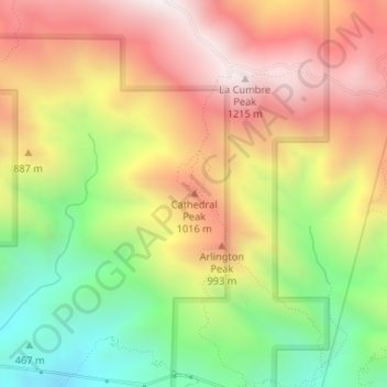 Cathedral Peak topographic map, elevation, terrain