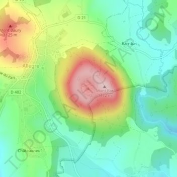 Mont Bar topographic map, elevation, terrain