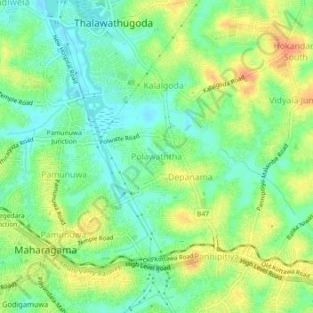 Polawaththa topographic map, elevation, terrain