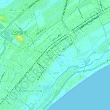 Kebonmanis topographic map, elevation, terrain
