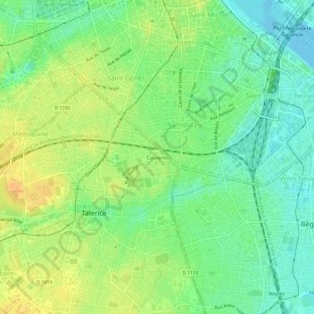 Cauderès topographic map, elevation, terrain