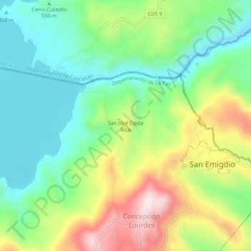 San José Costa Rica topographic map, elevation, terrain