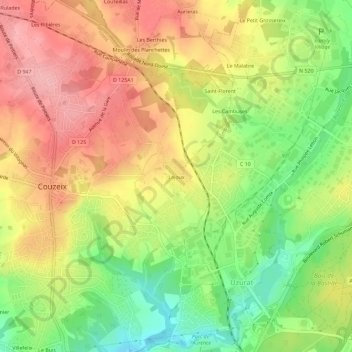 Lajoux topographic map, elevation, terrain