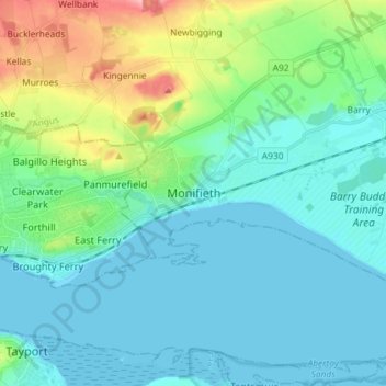 Monifieth topographic map, elevation, terrain