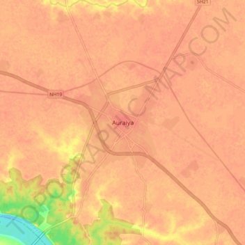 Auraiya topographic map, elevation, terrain
