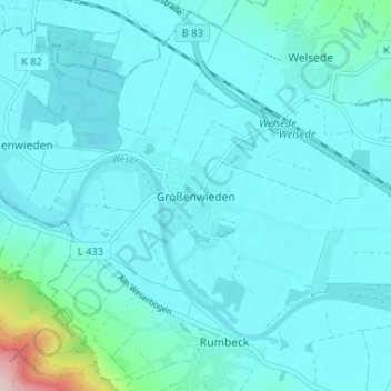 Großenwieden topographic map, elevation, terrain