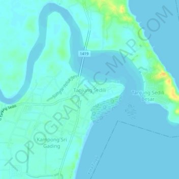 Tanjung Sedili topographic map, elevation, terrain