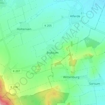 Boitzum topographic map, elevation, terrain