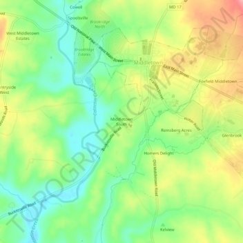 Middletown South topographic map, elevation, terrain