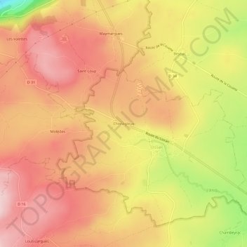 Chervigieux topographic map, elevation, terrain