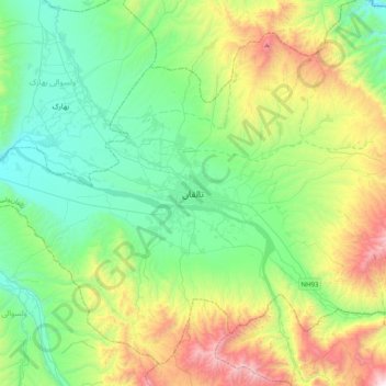 Taloqan topographic map, elevation, terrain