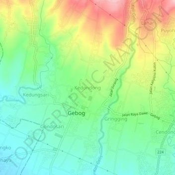 Kedondong topographic map, elevation, terrain