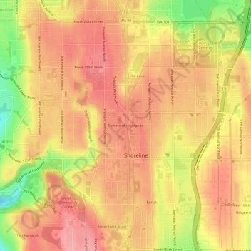 Richmond Highlands topographic map, elevation, terrain